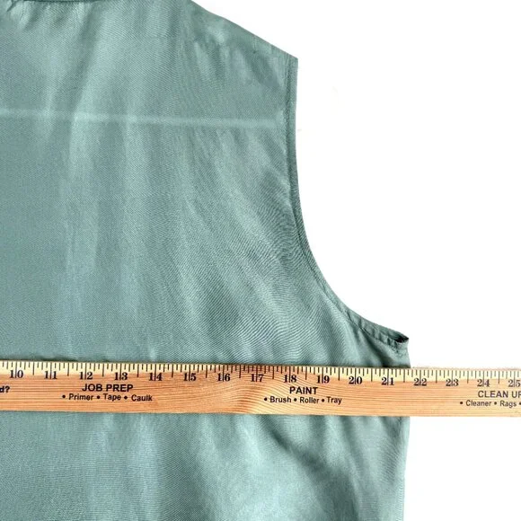 Bogari 100% Silk Tunic Button Front Satin Blouse Top Womens L Green Sage - Picture 8 of 9